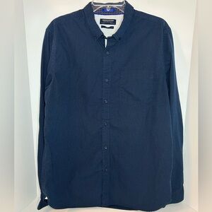 Denim‎ & Flower Mens navy blue white dot long sleeve button down shirt size XL